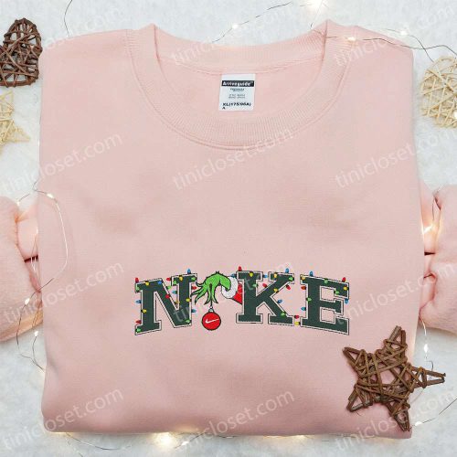 Grinch Hand Christmas x Nike Embroidered Sweatshirt – Best Nike Inspired Hoodie for Christmas Gift