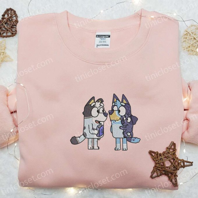 Bluey and Muffin Embroidered Shirt & Cartoon Hoodie: Perfect Family Gift