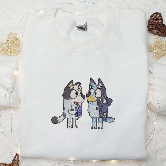 Bluey and Muffin Embroidered Shirt & Cartoon Hoodie: Perfect Family Gift