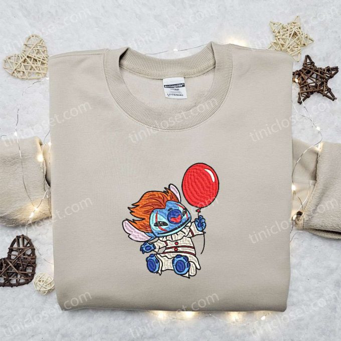 Halloween Balloon Pennywise Stitch Embroidered Shirt IT Horror Movie Best Gifts for Halloween Lovers