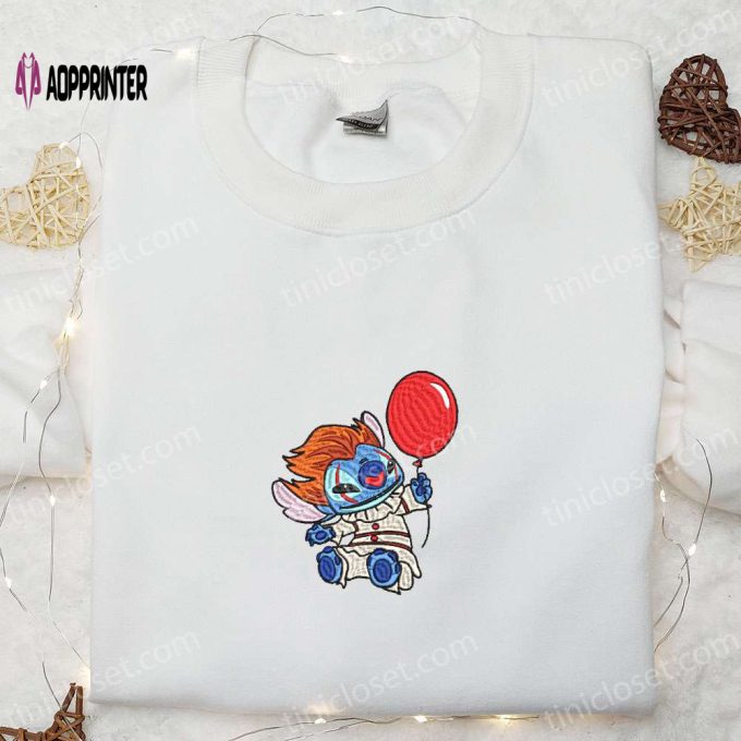 Halloween Balloon Pennywise Stitch Embroidered Shirt IT Horror Movie Best Gifts for Halloween Lovers