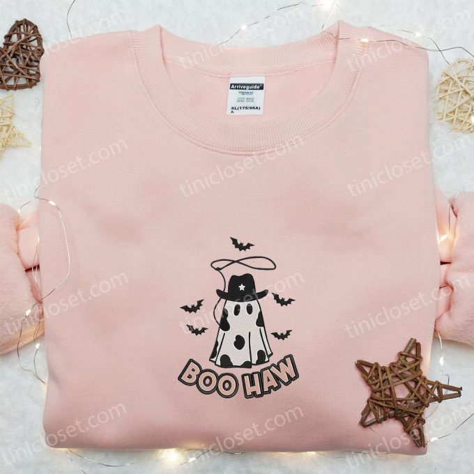 Halloween Boo Haw Ghost Embroidered Sweatshirt – Cool Shirts Perfect Gift for Halloween Lovers