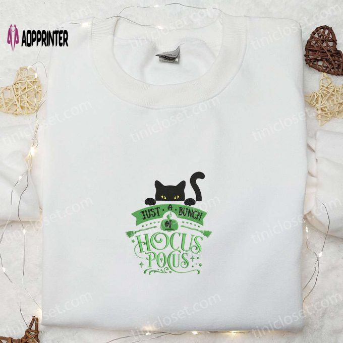 Cute Halloween Cat Embroidered Shirt: Hocus Pocus Sweatshirt & Best Halloween Shirt Ideas