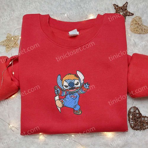 Halloween Chucky & Disney Stitch Embroidered Sweatshirt Funny T-shirt: Spooktacular Halloween Apparel