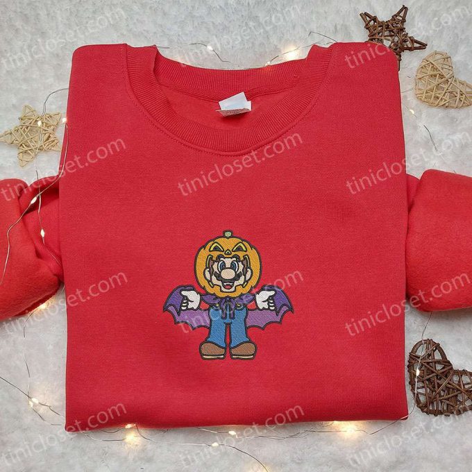 Halloween Mario Pumpkin Embroidered Shirt Hoodie & Sweatshirt: Funny Cute & Spooky Designs