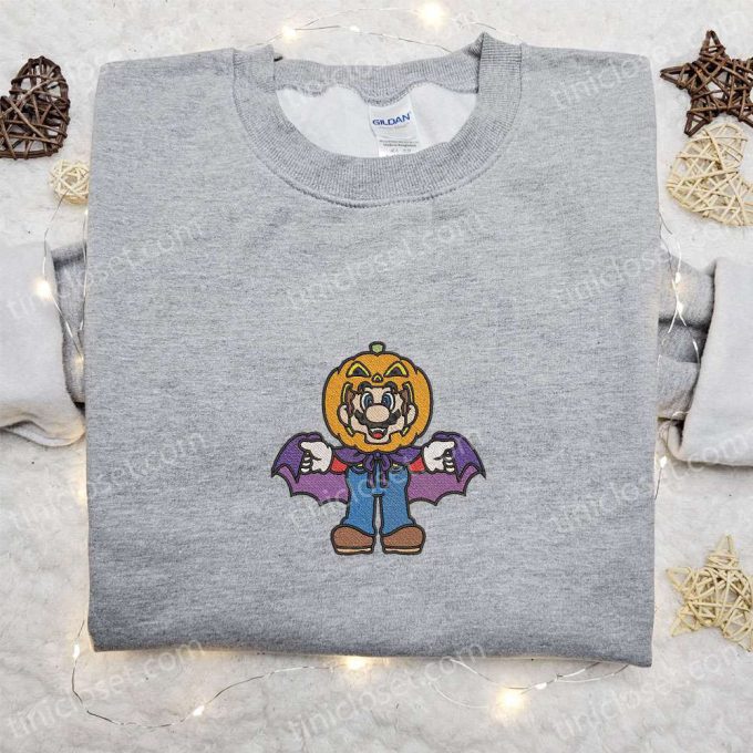 Halloween Mario Pumpkin Embroidered Shirt Hoodie & Sweatshirt: Funny Cute & Spooky Designs