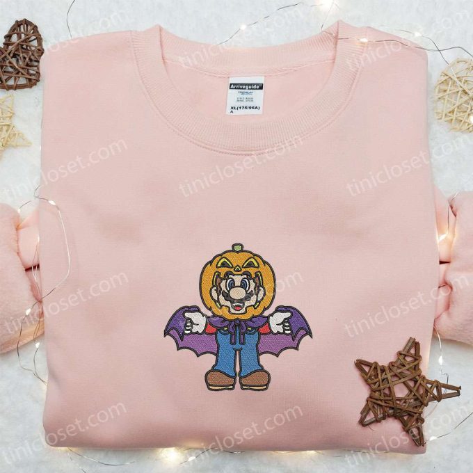 Halloween Mario Pumpkin Embroidered Shirt Hoodie & Sweatshirt: Funny Cute & Spooky Designs