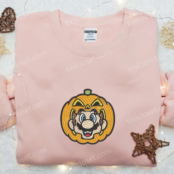 Halloween Mario Pumpkin Embroidered Shirt Sweatshirt & Hoodie: Funny Cute & Spooky Collection