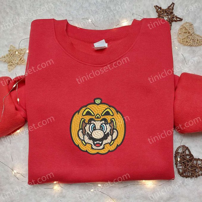 Spooky Mario Pumpkin Shirt Funny Sweatshirt & Cute Hoodie – Perfect Halloween Embroidered Collection!