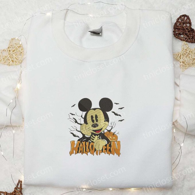 Halloween Mickey Embroidered Hoodie: Spooky Disney Sweatshirt for an Adorable Halloween Look!