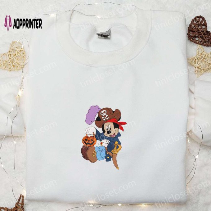 Halloween Pirate Mickey Shirt: Disney Embroidered with Pumpkin Lantern – Adorable & Spooky