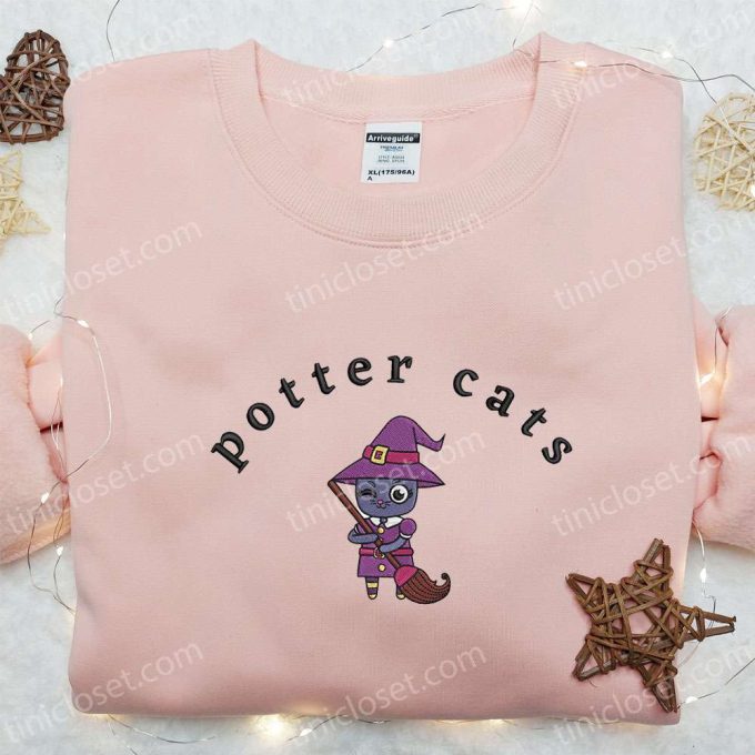 Spooky Halloween Potter Cats Hoodie & Spirit T-shirt – Adorable Embroidered Shirts