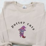 Enchanting Halloween Potter Cats Embroidered Hoodie & T-Shirt: Spooky & Adorable Attire