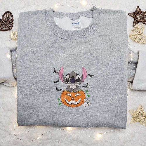 Halloween Pumpkin Spooky Stitch Embroidered Shirt Disney Family Hoodie Cute Sweatshirts