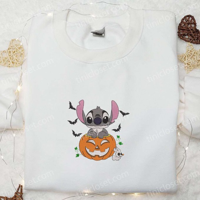 Halloween Pumpkin Spooky Stitch Embroidered Shirt Disney Family Hoodie Cute Sweatshirts