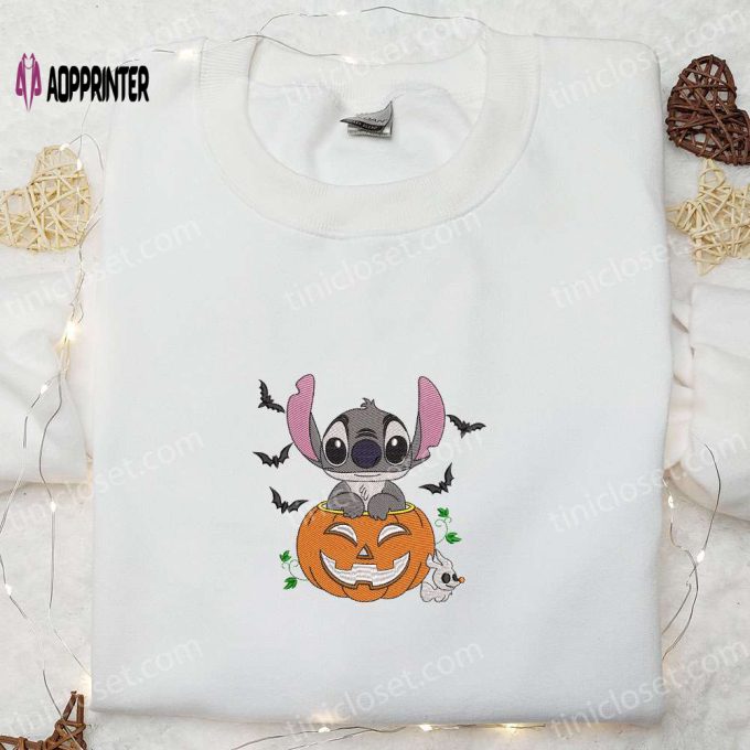 Halloween Pumpkin Spooky Stitch Embroidered Shirt Disney Family Hoodie Cute Sweatshirts