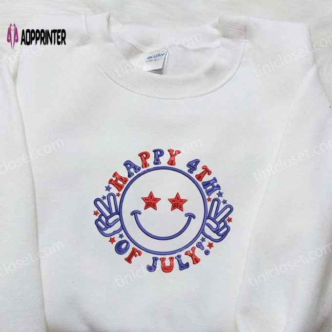 Happy 4th of July Smile Icon Embroidered Shirt – Best Patriotic National Day Gift