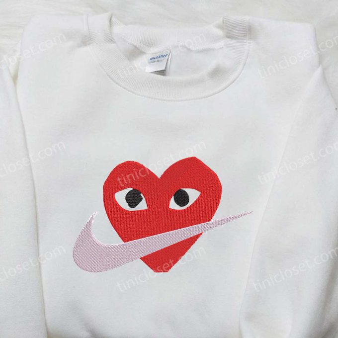 Stylish Heart Face x Nike Embroidered Shirt – Perfect Valentine s Gift Customizable Nike Shirt