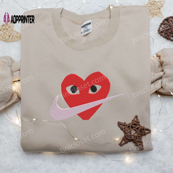 Stylish Heart Face x Nike Embroidered Shirt: Perfect Valentine s Gift Customized Design