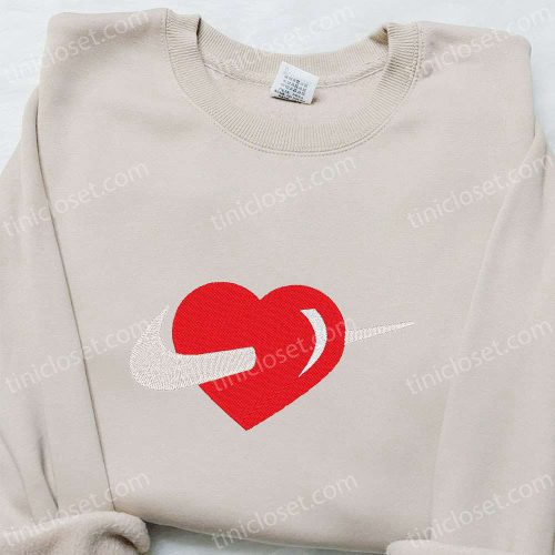 Nike Inspired Heart x Swoosh Embroidered Shirt Hoodie & T-Shirt – Custom Embroidery