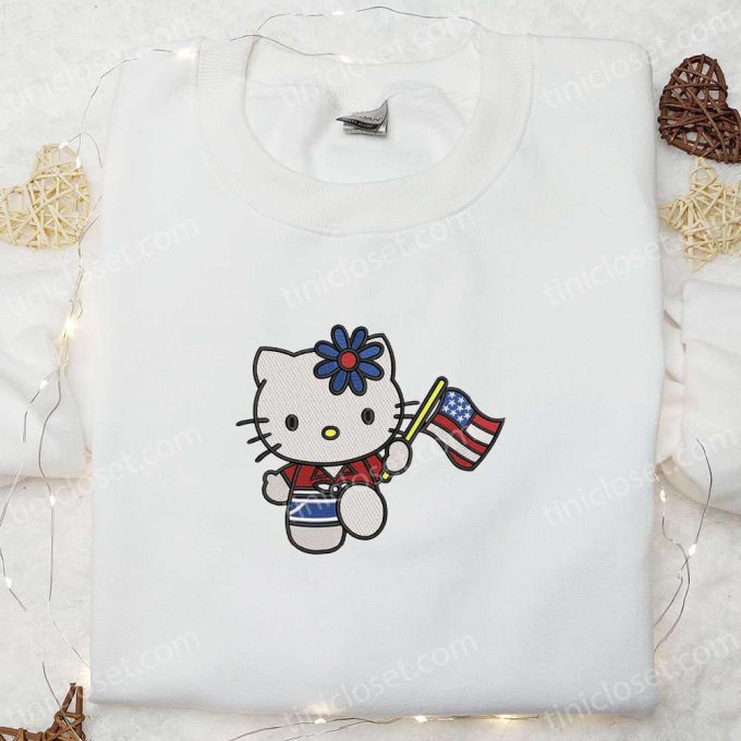 Hello Kitty American Flag 4th of July Embroidered Shirt: Patriotic & Stylish