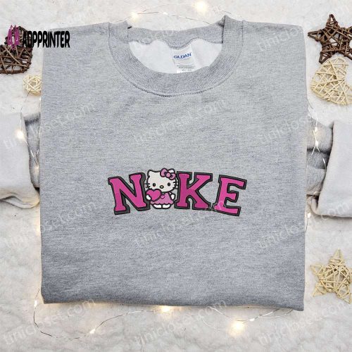 Hello Kitty Heart x Nike Embroidered Tshirt – Cute Cartoon Shirt with Nike Inspiration