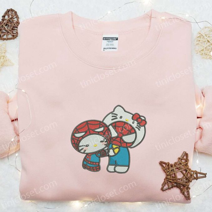 Hello Kitty Spider-Man Couple Embroidered Shirt & Marvel Superhero Movie Hoodie – Best Valentine Gift Idea