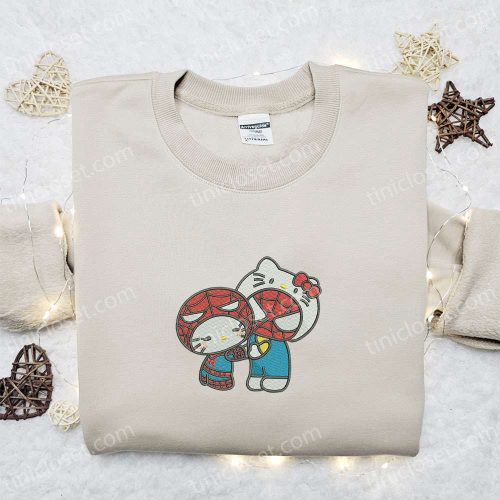 Hello Kitty Spider-Man Couple Embroidered Shirt & Marvel Superhero Movie Hoodie – Best Valentine Gift Idea