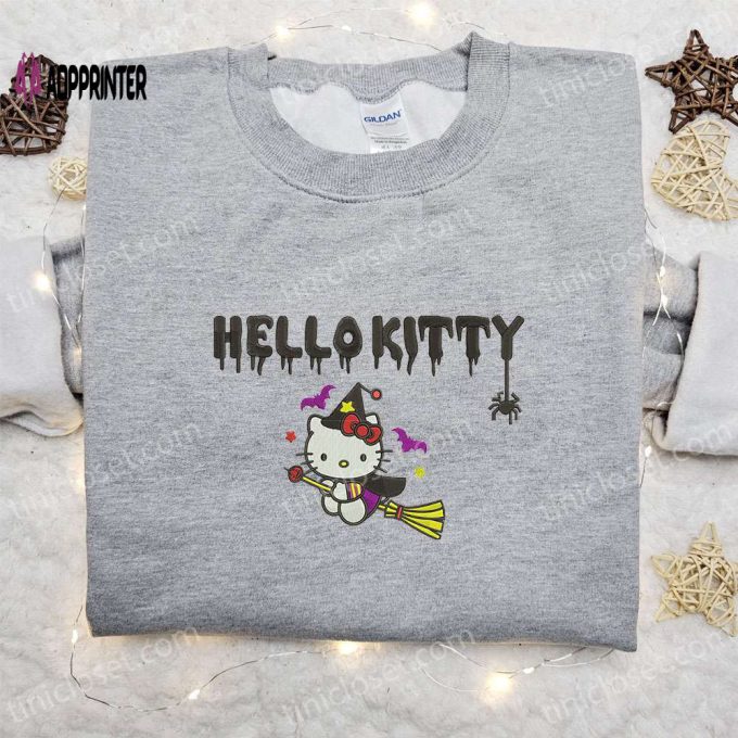 Hello Kitty Witch Embroidered Shirt – Adorable & Happy Halloween Sweatshirt