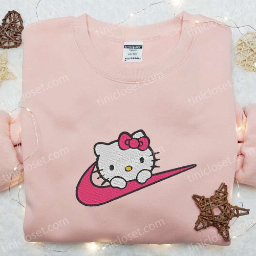 Hello Kitty x Nike Swoosh Cartoon Tshirt: Embroidered Shirt with Nike Inspiration