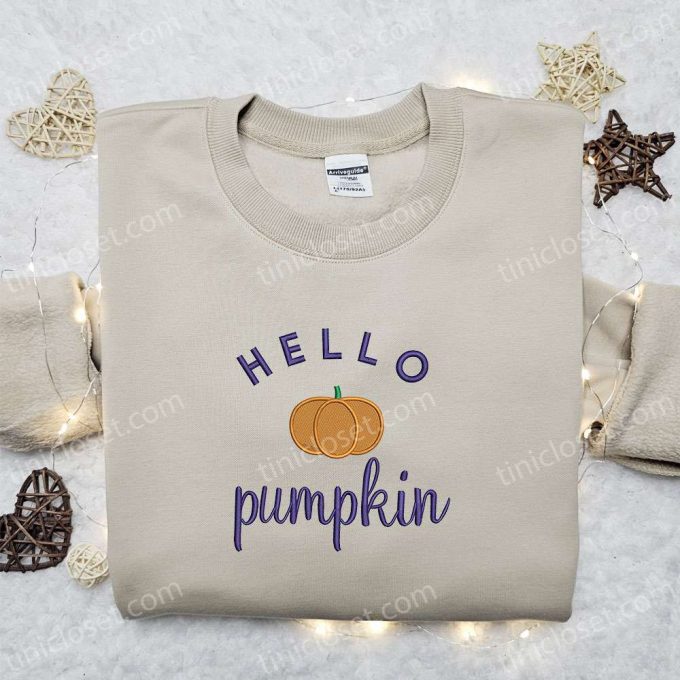 Vintage Halloween Embroidered Shirt: Hello Pumpkin Happy Halloween Design