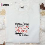 Hocus Pocus Wine to Focus Embroidered Shirt: Best Halloween Gift for Family – Halloween Shirt