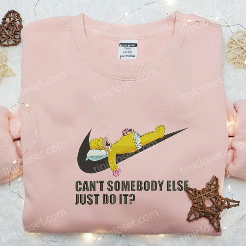 Homer Sleeping x Swoosh Cartoon Embroidered Sweatshirt – Nike Inspired Shirt Perfect Birthday Gift