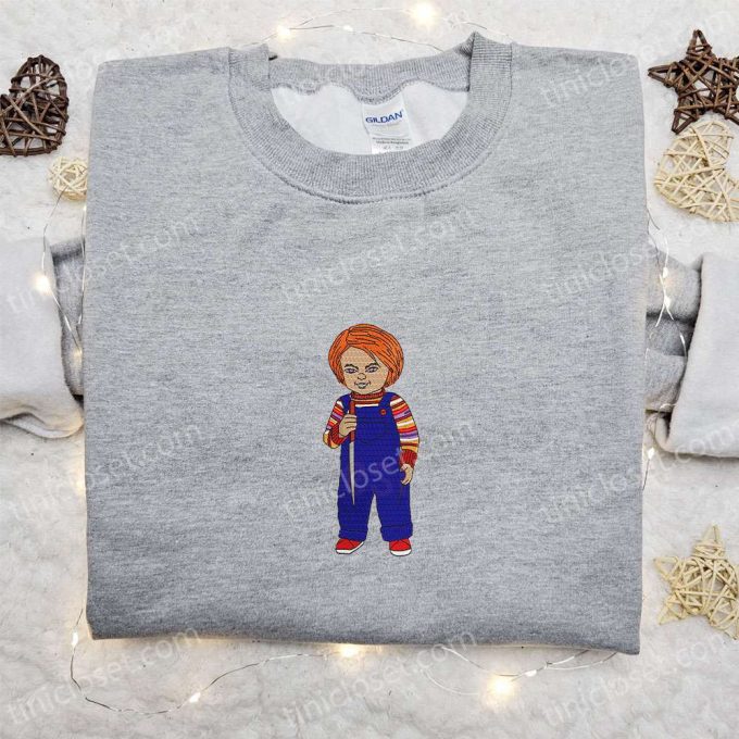 Chucky Horror Doll Embroidered Shirt: Best Halloween Gift with Serial Killer Silhouette – Limited Edition