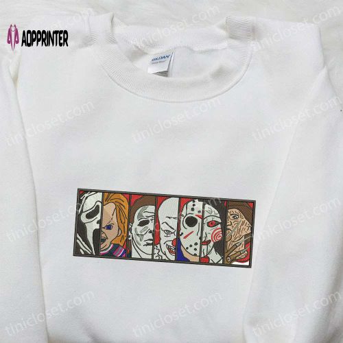 Spooky Horror Film Box Sweatshirt Characters Hoodie & Halloween Shirt – Embroidered Collection