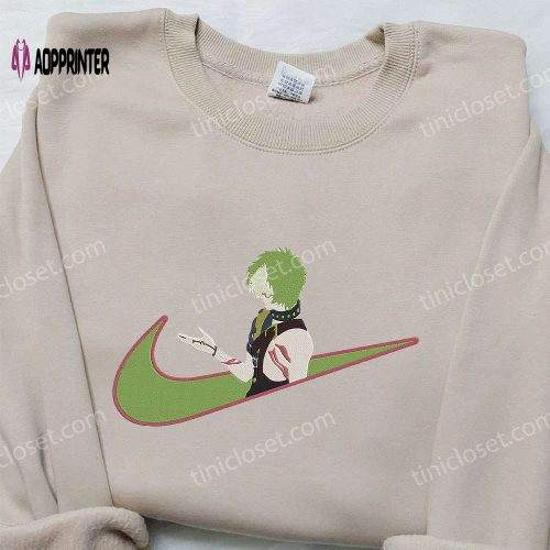 Roronoa Zoro x Nike Swoosh Anime Hoodie: One Piece & Nike Inspired Embroidered Shirt