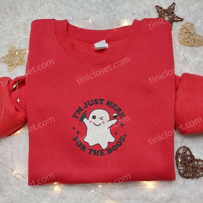 Adorable Halloween Embroidered Shirt: Perfect Gift for Halloween Lovers – Im Just Here For The Boos