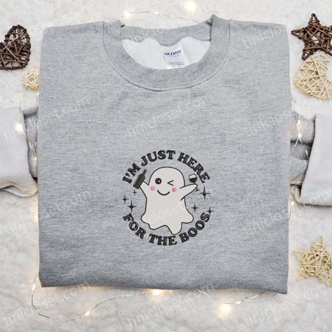 Adorable Halloween Embroidered Shirt: Perfect Gift for Halloween Lovers – Im Just Here For The Boos