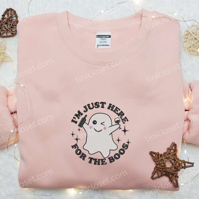 Adorable Halloween Embroidered Shirt: Perfect Gift for Halloween Lovers – Im Just Here For The Boos