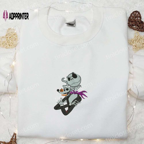 Jack Skellington Hugging Oogie Boogie Embroidered Sweatshirt – Cute Halloween Hoodie Best Gift Idea