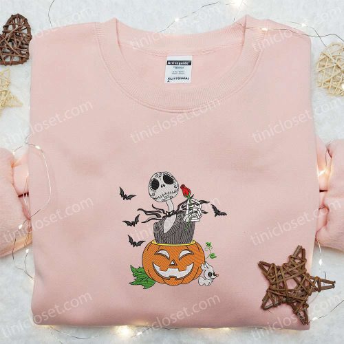 Spooky Jack Skellington Halloween Pumpkin Embroidered Sweatshirt: Nightmare Before Christmas Hoodie & Shirt