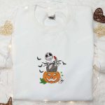 Spooky Jack Skellington Halloween Pumpkin Embroidered Sweatshirt: Nightmare Before Christmas Hoodie & Shirt