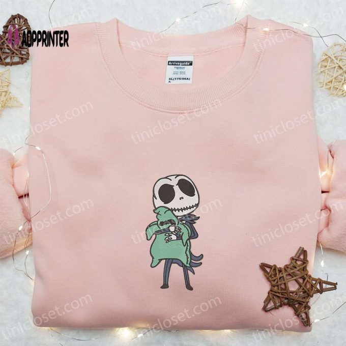 Jack Skellington Hugging Oogie Boogie Embroidered Sweatshirt – Cute Halloween Hoodie Best Gift Idea