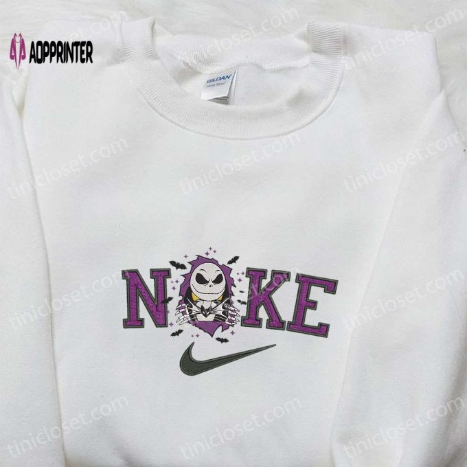 Nike x Jack Skellington Embroidered Hoodie & T-shirt: The Nightmare Before Christmas Characters Nike Inspired Sweatshirt