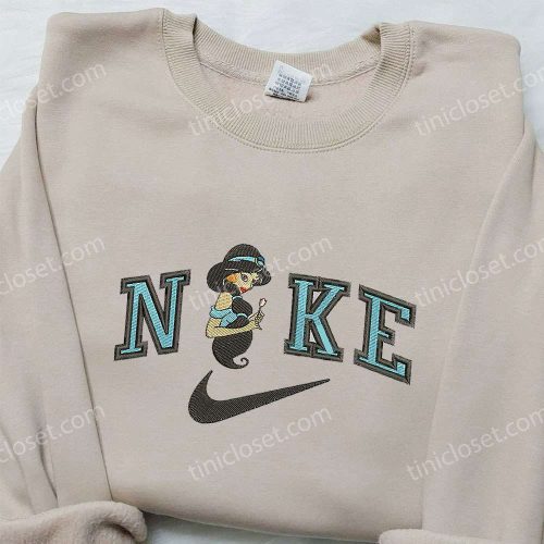 Jasmine x Nike Swoosh Anime Embroidered Hoodie Aladdin Disney Shirt Nike Inspired Embroidered Shirt