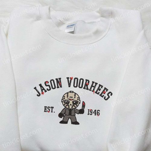 Jason Voorhees Est 1946 Embroidered Hoodie: Horror Characters Sweatshirt Perfect Halloween Gift