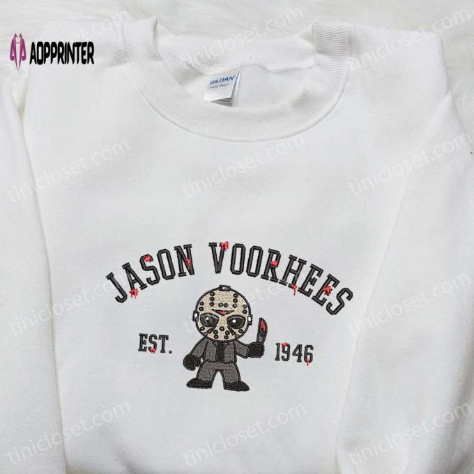 Jason Voorhees Est 1946 Embroidered Hoodie: Horror Characters Sweatshirt Perfect Halloween Gift