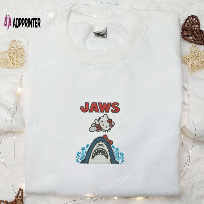 Cute Jaws Kitty Embroidered Shirt: Perfect Halloween Gift for Daughter