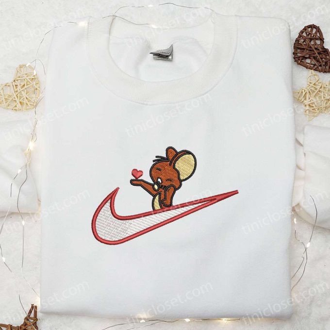 Adorable Jerry Heart Cartoon Shirt: Trendy Embroidered Design for a Playful Look