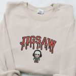 Jigsaw Embroidered Hoodie Horror Characters Sweatshirt Spooky Shirt